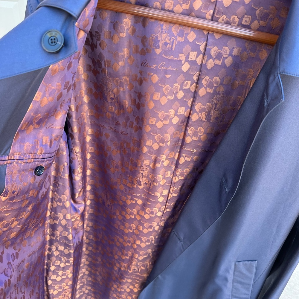 Stylish Navy Coat With Patterned Lining - image 6